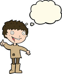 cartoon excited boy with thought bubble