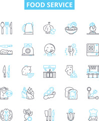 Food service vector line icons set. Catering, Dining, Banqueting, Cuisine, Takeaway, Restaurant, Delivery illustration outline concept symbols and signs