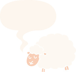 cartoon sheep and speech bubble in retro style