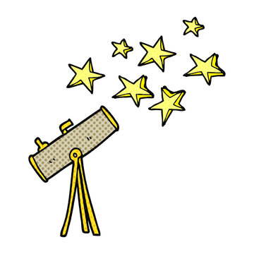cartoon telescope and stars