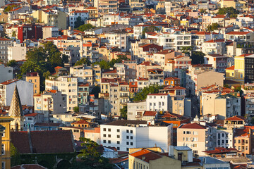 Fototapeta na wymiar Istanbul city center old colorful buildings on the hill. Turkey