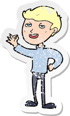 retro distressed sticker of a cartoon man making excellent gesture