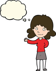 cartoon friendly woman with thought bubble