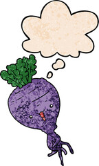 cartoon turnip and thought bubble in grunge texture pattern style