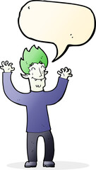 cartoon happy vampire man with speech bubble