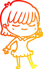 warm gradient line drawing cartoon woman