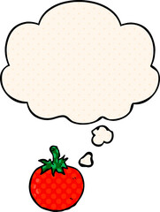 cartoon tomato and thought bubble in comic book style