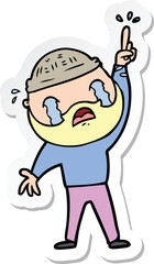 sticker of a cartoon bearded man crying