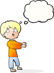 cartoon shocked boy with thought bubble