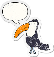 cartoon toucan and speech bubble distressed sticker