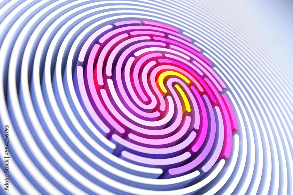 Poster 3d render abstract background of stylized fingerprint of smooth lines of spline light waves