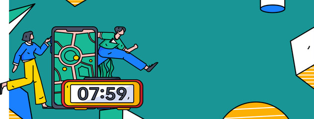 Vector internet operation hand-drawn illustration of people exercising and running healthy
