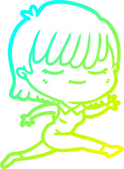 cold gradient line drawing cartoon woman