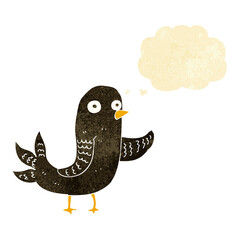 cartoon waving bird  with thought bubble