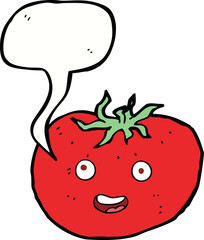 cartoon tomato with speech bubble