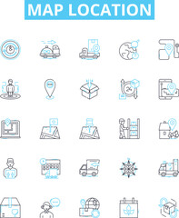Map location vector line icons set. Map, Location, Coordinates, Geography, Track, Find, Position illustration outline concept symbols and signs
