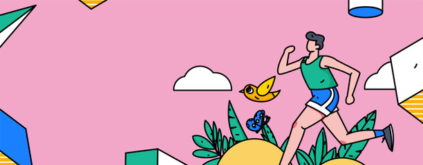 Vector internet operation hand-drawn illustration of people exercising and running healthy
