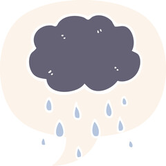 cartoon cloud raining and speech bubble in retro style