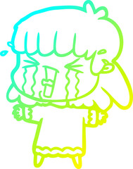 cold gradient line drawing cartoon woman in tears