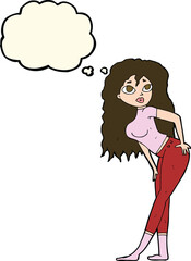 cartoon attractive woman looking surprised with thought bubble
