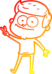warm gradient line drawing cartoon happy man