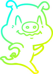 Naklejka premium cold gradient line drawing nervous cartoon pig