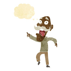 cartoon frightened old man with thought bubble