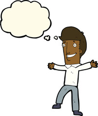 cartoon happy man with thought bubble