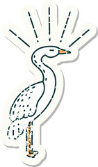grunge sticker of tattoo style standing stork