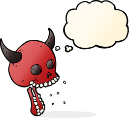 cartoon spooky skull with thought bubble