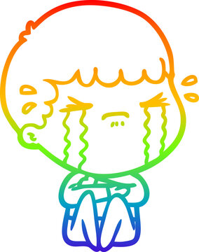 recommend clip art: rainbow gradient line drawing cartoon man crying