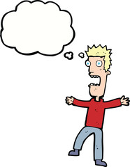 Fototapeta premium cartoon terrified man with thought bubble