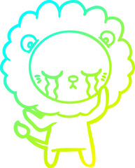 cold gradient line drawing crying cartoon lion