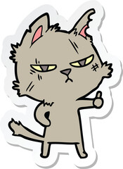 sticker of a tough cartoon cat giving thumbs up symbol