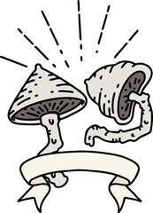 banner with tattoo style mushrooms