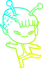 cold gradient line drawing cute cartoon alien girl