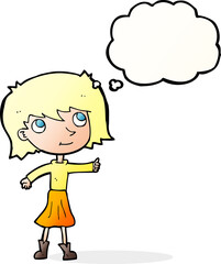 cartoon happy girl with thought bubble