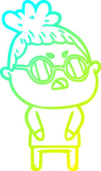 cold gradient line drawing cartoon annoyed woman