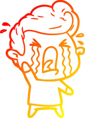 warm gradient line drawing cartoon crying man