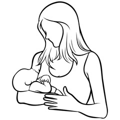 Mother and Kid Line Drawing.