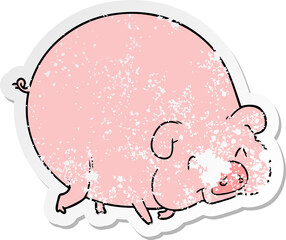 distressed sticker of a cartoon pig
