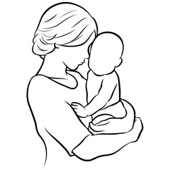 Mother and Kid Line Drawing.