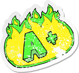 retro distressed sticker of a cartoon A grade symbol