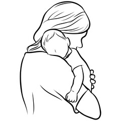 Mother and Kid Line Drawing.