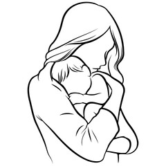 Mother and Kid Line Drawing.