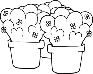 black and white cartoon potted plants