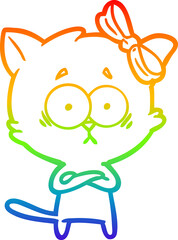 rainbow gradient line drawing cartoon cat
