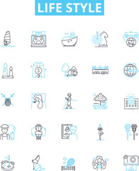 Life style vector line icons set. Lifestyle, Trend, Habits, Well-being, Fashion, Attitude, Exercise illustration outline concept symbols and signs
