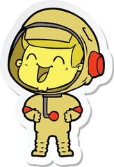 sticker of a happy cartoon astronaut