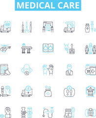Medical care vector line icons set. Medicine, health, treatment, surgery, doctor, healthcare, diagnostics illustration outline concept symbols and signs